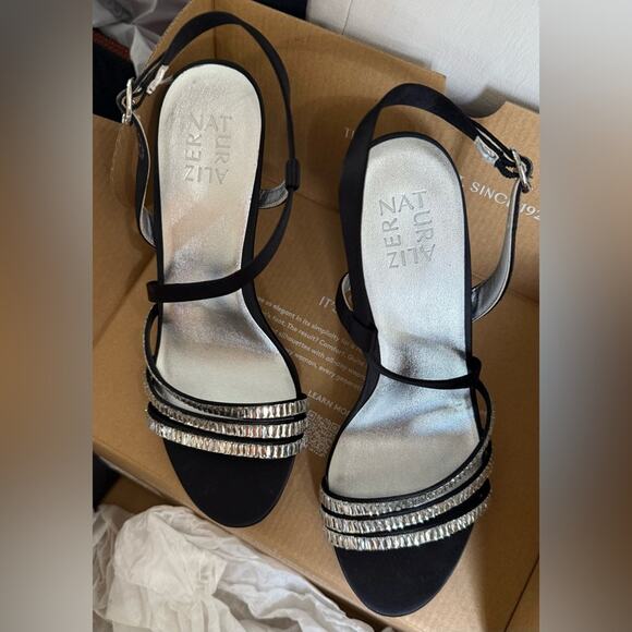 Naturalizer Kimberly 2 Rhinestone Strappy Heels | NWT | Black & Silver - Picture 7 of 10